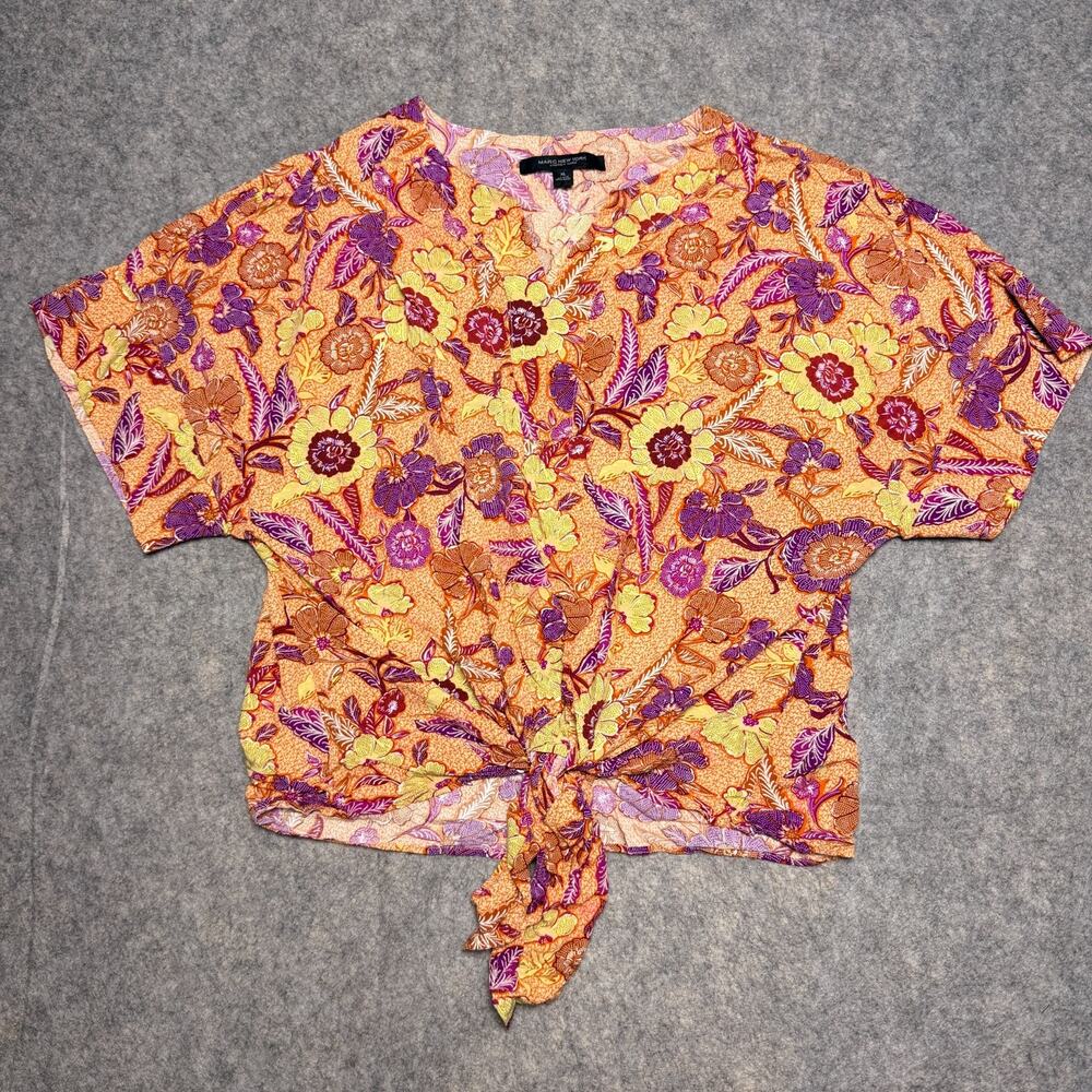 Marc New York Blouse Womens XL Pullover Flower Print V-neck Short Sleeves